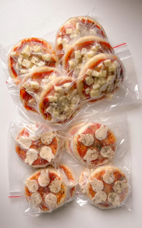 Mini pizzas saudáveis embaladas